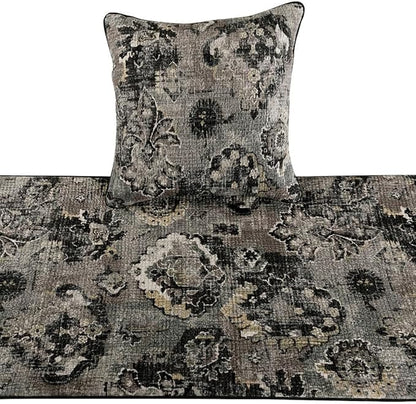The HomeCentric Handmade Black & Grey Twin 53 x 18 inch Bed Runner with 2 Matching Pillow Cover, Velvet Damask with Tassels Bed Scarf, Abstract Modern - Paved Damask