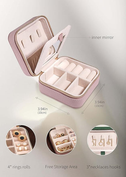 S.Leaf Travel Jewelry Organizer Travel Jewelry Boxes for Women Small Jewelry Travel Case Box Portable Travel Jewelry Case Travel Case Mini Jewelry (05_Suede_Touch_Dust_Pink)