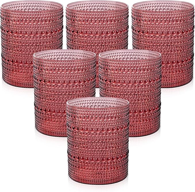 18PCS Hobnail Plastic Drinking Glasses 14 oz Burgundy Cups