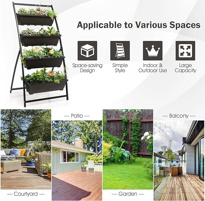 Giantex 2 Pcs 5.2FT Vertical Raised Garden Bed, 4-Tier Elevated Planter Box w/4