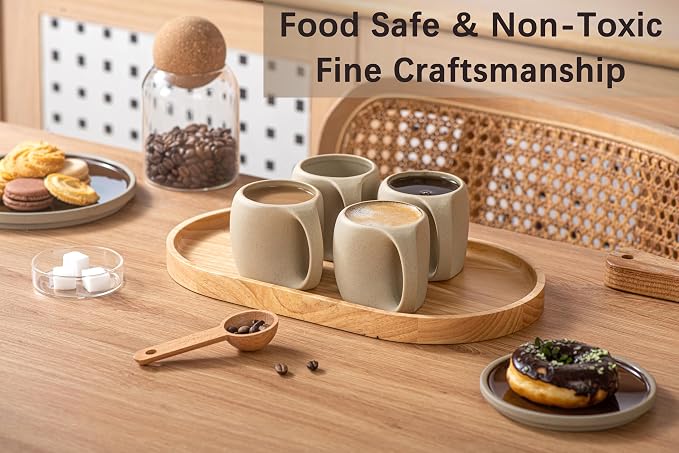Cute Small Coffee Cups, Double Espresso Cup, 4 oz, Neutral Beige, Mini Coffee
