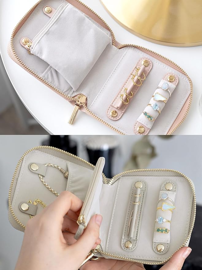 Travel Jewelry Organizer Case - for Tangle-Free Necklaces, Earrings, Rings, Bracelets Storage, Travel Essentials, Fashion Portable Jewelry Travel bags for Women - Small Macaron Green