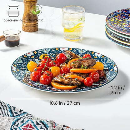 HENXFEN LEAD Boho Ceramic Dinner Plates Set of 6, 10.5 Inch | Assorted Patterns
