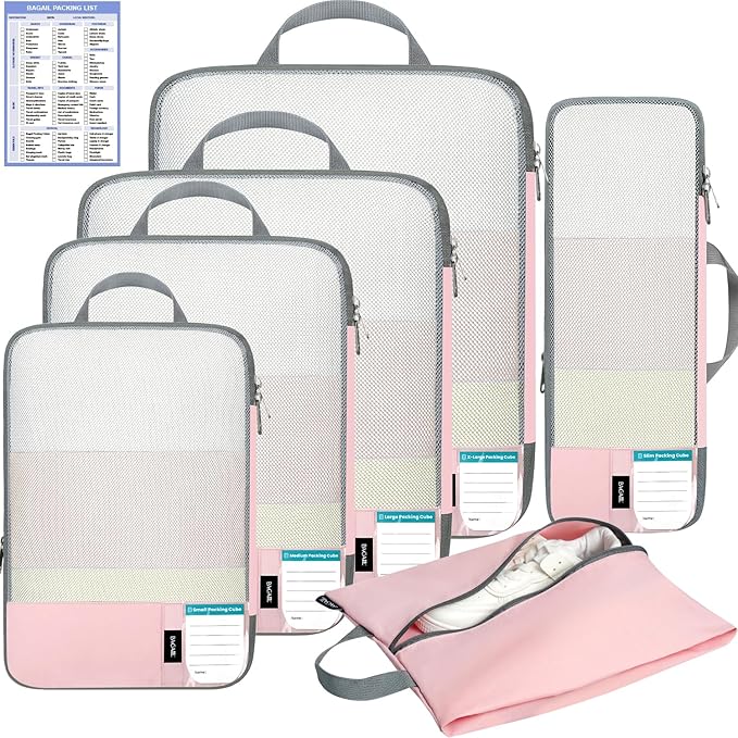 BAGAIL 6 Set/4 Set Lightweight Compression Packing Cubes for Travel, Anti-Tearing Expandable Organizer Bags for Suitcase