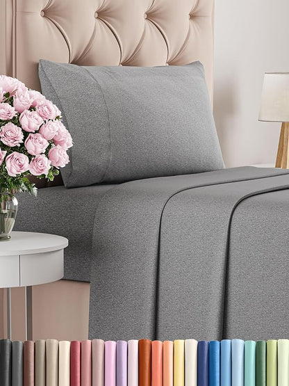 Twin Size 3 Piece Sheet Set - Comfy Breathable & Cooling Bed Sheets Set - Hotel Luxury Bedding for Women, Men, Kids, Teens, Boys & Girls - Deep Pockets, Soft & Wrinkle Free - Grey (Heathered Sheets)
