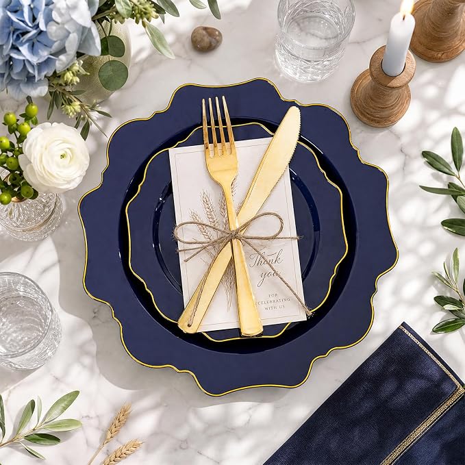 50PCS Navy Blue Disposable Plates Fancy Blue Plates