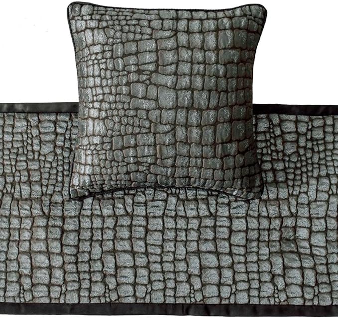 The HomeCentric King/Queen/Twin Blue & Grey Designer Queen 74"x18" Bed Runner with 2 Pillow Cover, Animal Mystery Bed Scarf on Silk Fabric - Animal Mystery