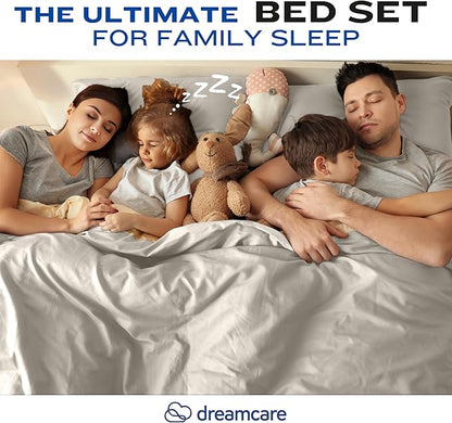 DREAMCARE King Size Sheets Set - Cooling Bed Sheets - 4pcs Set - up to 15" Deep Pocket King Sheet Set – Soft & Long Lasting Cooling - 100% Fine Brushed Polyester with Side Pocket - Ivory