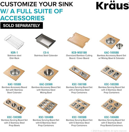 KRAUS Bellucci Workstation 33" Single Bowl Granite Kitchen Sink in Metallic Black w/Accessories, KGTW2-33MBL, Includes Dish Drainer/Dish Drying Rack