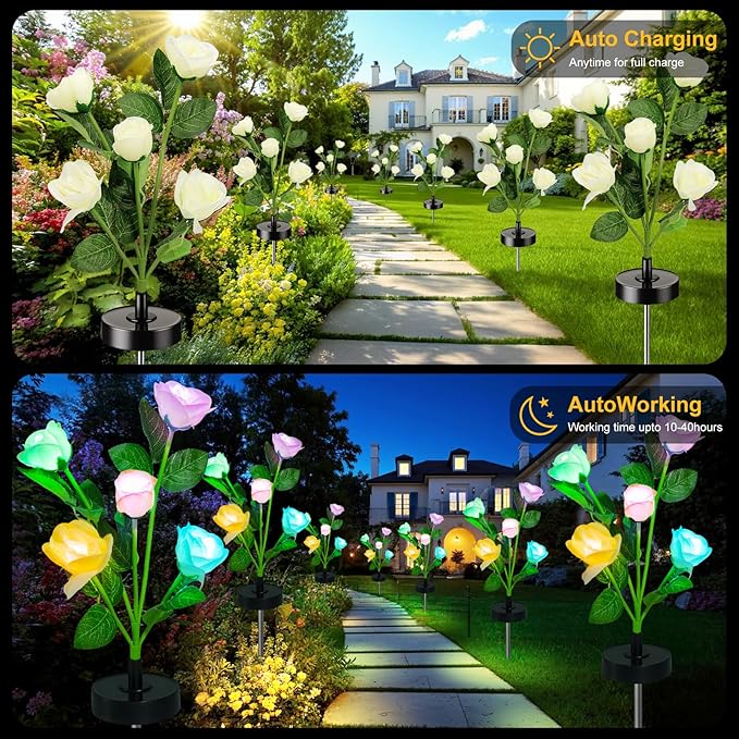 Upgraded Solar Garden Lights, 2 Pack Outdoor Solar Lights, New Round Panel