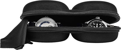 Double Watch Travel Case Storage Holder Box for 2 Watches | Dual Tough Portable Protection w/Zipper Fits All Wristwatches & Smart Watches Up to 50mm (Black)
