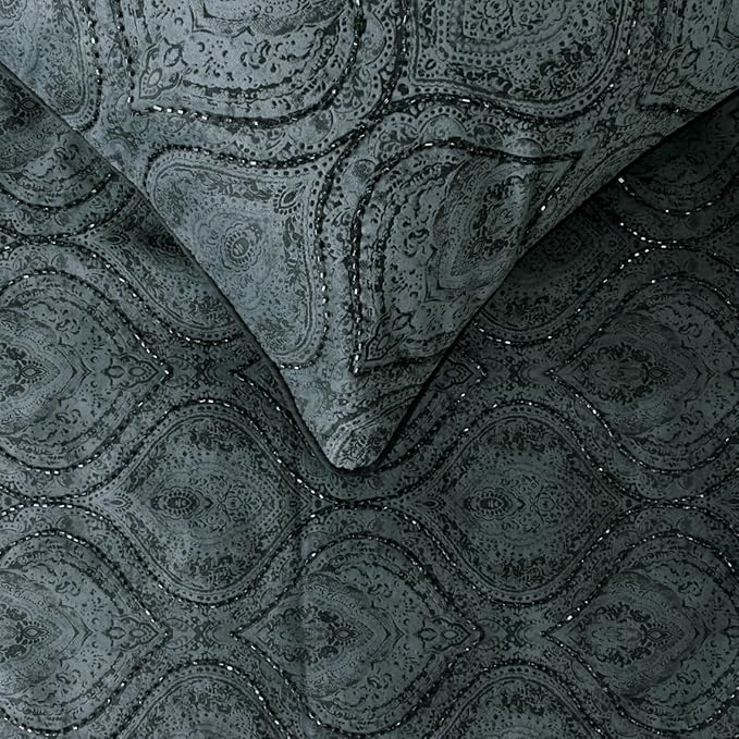 The HomeCentric King/Queen/Twin Gray Decorative Twin 53"x18" Bed Runner Without Pillow Cover, Damask, Victorian & Bead Embroidery Bed Scarf on Suede Fabric - Beatrice