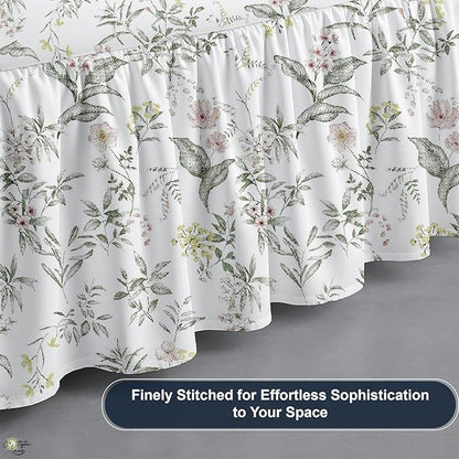 Cottington Lane Ruffled Bed Skirt Twin Size with Split Corner, Brushed Microfiber Hotel Quality Dust Ruffle, 18 Inch Drop Gathered Bedskirt, Soft, Stylish, Shrink & Fade Resistant, Morning Petals