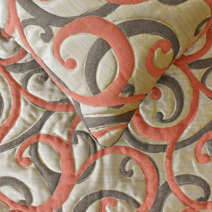 The HomeCentric King/Queen/Twin Orange Designer Twin 53"x18" Bed Runner with One Pillow Cover, Scroll, Jacquard & Quilted Bed Scarf on Jacquard Fabric - Scroll Cascade