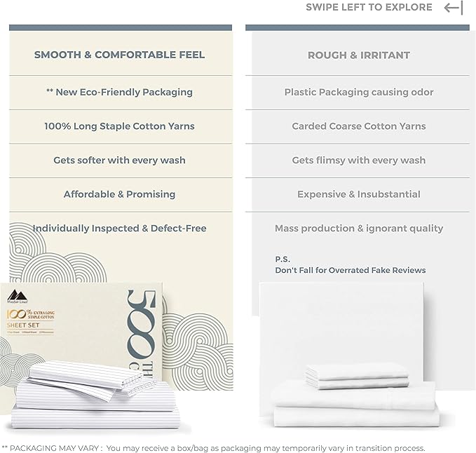Mayfair Linen 100% Cotton Printed Bed Sheets Twin Size Set - 500 Thread Count Cotton Twin XL Sheets for Dorm Room, 3 PC Set (Pinstripe Light Grey), Soft, Cooling, Sateen Weave 16" Deep Pocket Bedsheet