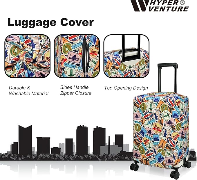 HYPER VENTURE Washable Luggage Cover - Fashion Suitcase Protector Fits 23-26 Inch Luggage (World Voyage, M)