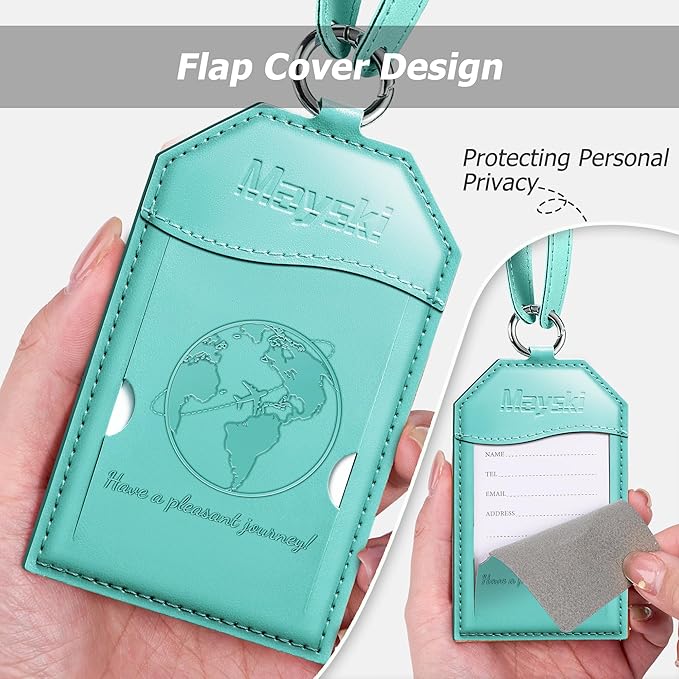 Mayski Luggage Tags for Suitcases 3 Pack Suitcase Bag Tags, TSA Approved, Metal Buckle, Bag Tags with Name ID Card Travel Essentials, Cyan Global