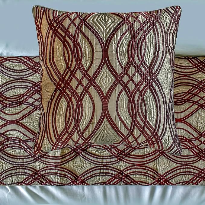 The HomeCentric King/Queen/Twin Brown Decorative Bed Runner CA King 86"x18" Bed Runner with Two Pillow Cover, Quilted, Swirl Pattern Bed Scarf on Satin Fabric - Brown Swirls