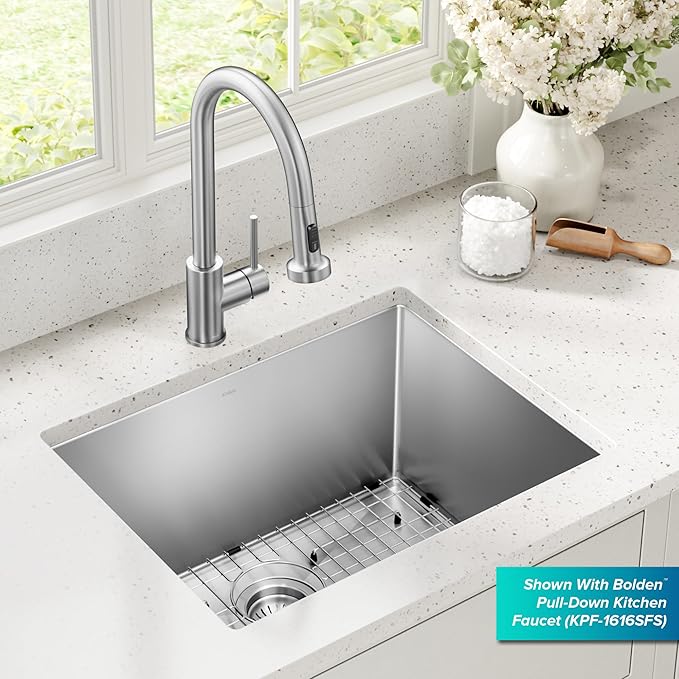 Kraus KHU101-24L Standart PRO 24-inch Undermount 16 Gauge Single Bowl Laundry and Utility Sink, 24 Inch, Tight Radius
