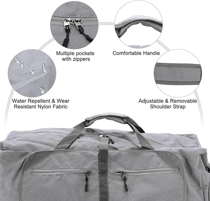 Duffle Bag for Travel, Women's Travel Duffel Bag, with Fixed Luggage Strap, Travel Duffle Bags, Shoe Compartment and Wet Pocket Design, Gray