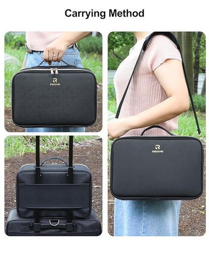 Relavel Makeup Train Case With LED Mirror, Professional Travel Cosmetic Bag with Removable Partitions,Compact Makeup Organizer, Waterproof Toiletry Case for Women, Black