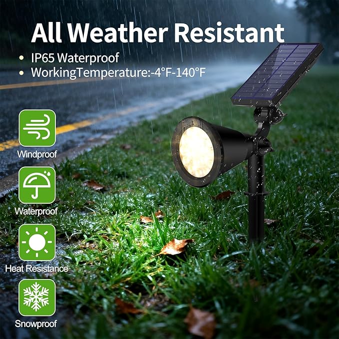 Solar Spot Lights Outdoor Waterproof, 18 LED Solar Powered Landscape Lighting