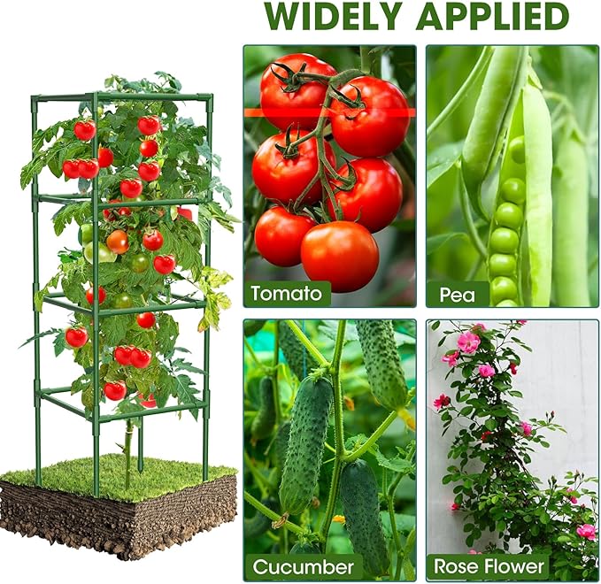 3 Pack Tomato Cages, Square Tomato Plant Stakes Support Cages Trellis