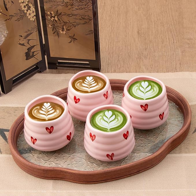 4pcs Japanese Tea Cup Set – Mini Size Cup 5OZ Ceramic Matcha Cup, Handless