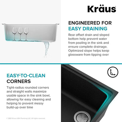KRAUS Bellucci 32” in. Undermount Workstation Granite Kitchen Sink in Metallic Black with Accessories, KGUW2-33MBL