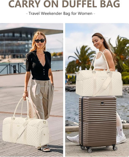 Weekender Travel Duffle Bag for Women - Carry on Bag with Shoe Compartment Overnight Bags with Toiletry Bag Wet Pocket Weekend Traveling Yoga Gym Hospital Bags for Labor and Delivery Beige