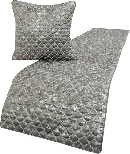 The HomeCentric King/Queen/Twin Grey & Silver Designer Full 68"x18" Bed Runner Without Pillow Cover, Quilted, Foil & Trellis Bed Scarf on Silk Fabric - Jumanah