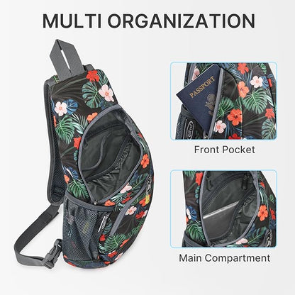 G4Free Sling Bag for Men Women, Small Crossbody Backpack Lightweight Chest Shoulder Bags for Travel, Outdoor and Sports (Flower Black)