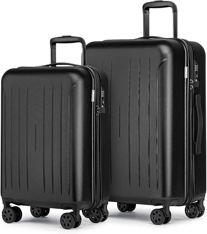 KYME Suitcase Hardshell With Double Spinner Wheels, PC+ABS TSA Lock Travel Luggage (Black, 2Pcs Set(20"/24"))