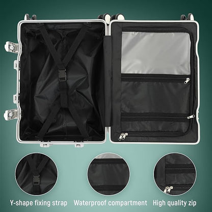 UrbanExplorer 20 Inch Carry On Luggage Aluminum Frame Airline Approved, Zipperless Luggage Carry On TSA Approved ABS+PC Hard Shell Suitcases, Lightweight Carry-On Suitcase with Cup Holder, White