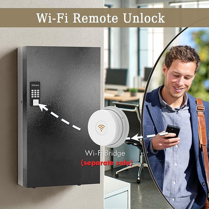 WeHere 360 Lock Box Wall Mount, APP Bluetooth/OTP/Wi-Fi/Fixed Code/Key Unlock, Smart Cabinet With Tag, Organizer Holder, Management Directory for Office, Valet, Realtor, Hotel