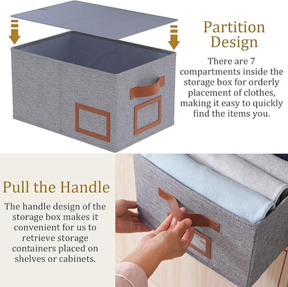 OUTBROS Foldable Storage Box for Shelves, 15 x 10.2 x 7.9 inch Fabric Baskets, Wardrobe Organiser with Handles, Suitable for Storing Clothes, Books, Cosmetics (Gray, 3-Pack)