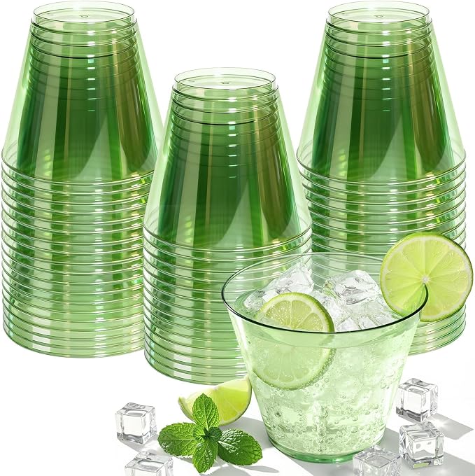 Glowserve 9 OZ Green Disposable Plastic Cups Cocktail Cup 50 Pack | Fancy