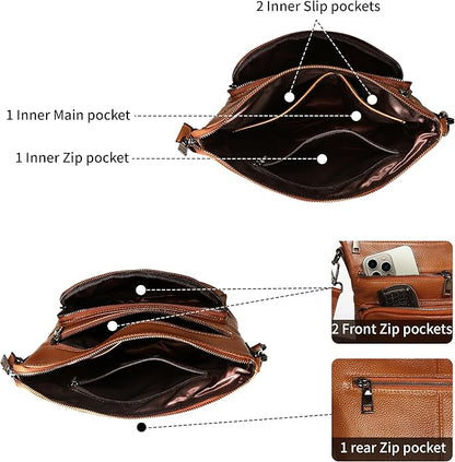HESHE Crossbody Bags for Women Leather Handbags Designer Shoulder Purse with Pockets Satchel Purse Travel Bag
