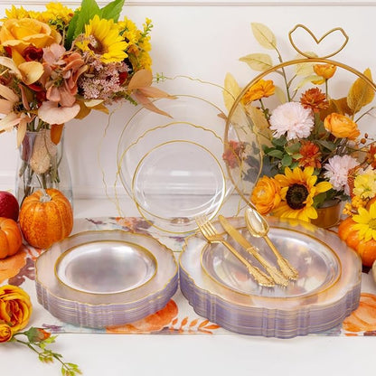 YOUBET 125PCS Clear Gold Plastic Plates