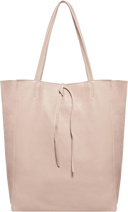 Italian Calf Leather Tote for Women with Zipper, Inner Pocket & Flat Base | Soft Unlined Shopper for Work & Travel