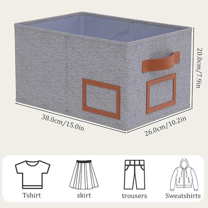 OUTBROS Foldable Storage Box for Shelves, 15 x 10.2 x 7.9 inch Fabric Baskets, Wardrobe Organiser with Handles, Suitable for Storing Clothes, Books, Cosmetics (Gray, 3-Pack)