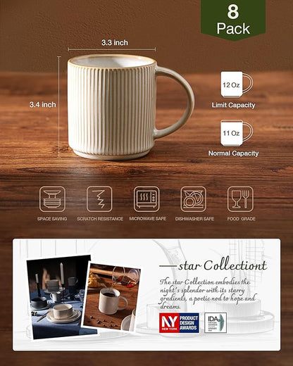 famiware Coffee Mug Set for 8, Star 12 oz Catering Mugs Cup Set