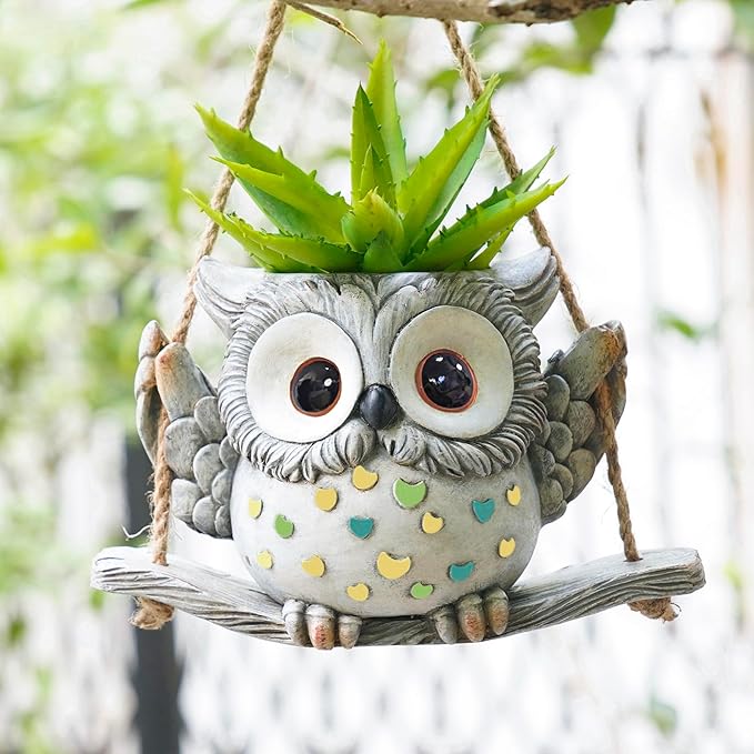 Swing Owl Hanging Planters for Indoor Plants, Cute Small Succulent Pots