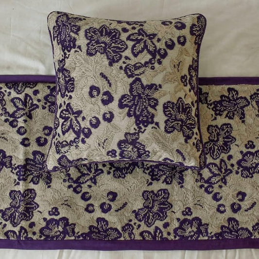 The HomeCentric King/Queen/Twin Purple Designer Queen 74"x18" Bed Runner with 2 Pillow Cover, Floral, Velvet Bed Scarf on Velvet Fabric - Plum Petal