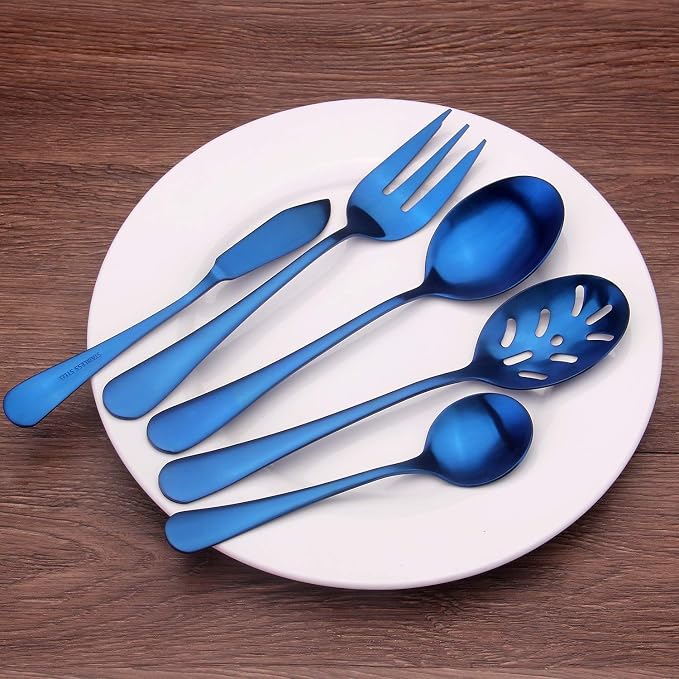 Matte Blue Serving Set, SHARECOOK 5-Piece 18/0 Stainless Steel Large Hostess Set