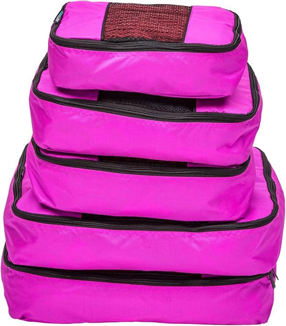TravelWise Luggage Packing Organization Cubes 5 Pack, Pink, 1 Small, 2 Medium, 2 Large
