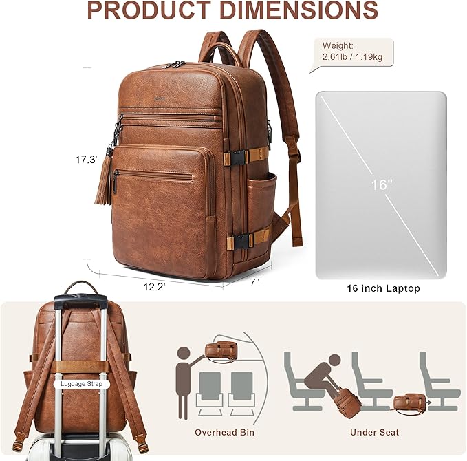 Shrrie Laptop Backpack for Women,Vegan Leather Backpack Work Computer Backpacks fits 16" Laptop,Water Resistant Teacher Nurse Casual Daypack for Weekender Camping Travel,Two-toned Brown