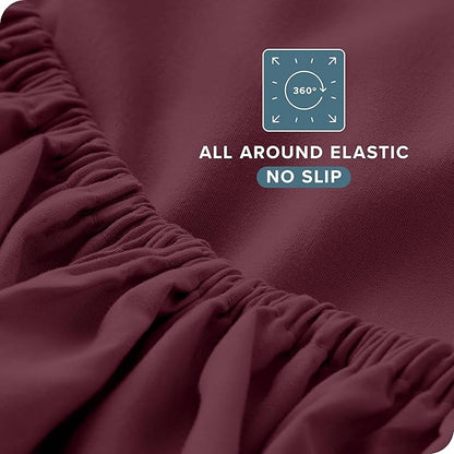 Bare Home Queen Sheet Set - Luxury 1800 Ultra-Soft Microfiber Queen Bed Sheets - Double Brushed - Deep Pockets - Easy Fit - 4 Piece Set - Bedding Sheets & Pillowcases (Queen, Burgundy)