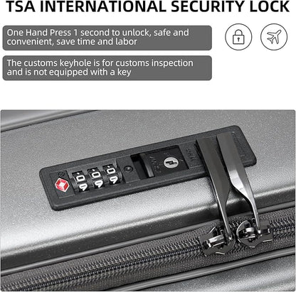 Premium Carry On Luggage, 29 Inch Top Opening Aluminum Frame Airline Approved ABS+PC Hard Shell Suitcases with Silent Wheels, TSA Lock, Front Pocket & Wet-dry Separated Six-piece set