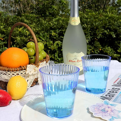 48 PCS Plastic Ribbed Drinking Glasses 10oz Blue Vintage Ripple Stemless Wine